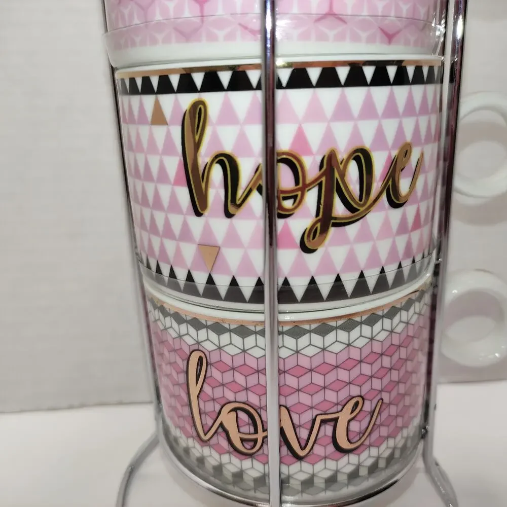 Sweet Living Joy Peace Hope Love Porcelain Stackable Mug Set
